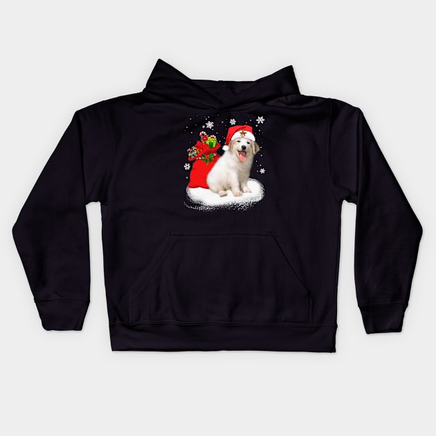 Christmas Santa Great Pyrenees Kids Hoodie by TeeAbe